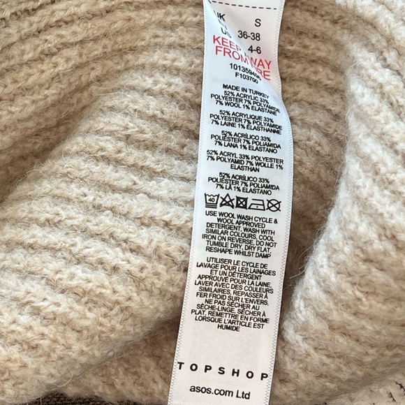 TOPSHOP Cardigan SWEATER KNIT Stone Belted BLOUSON SLEEVE Chunky Size S (4 - 6) - Picture 12 of 12
